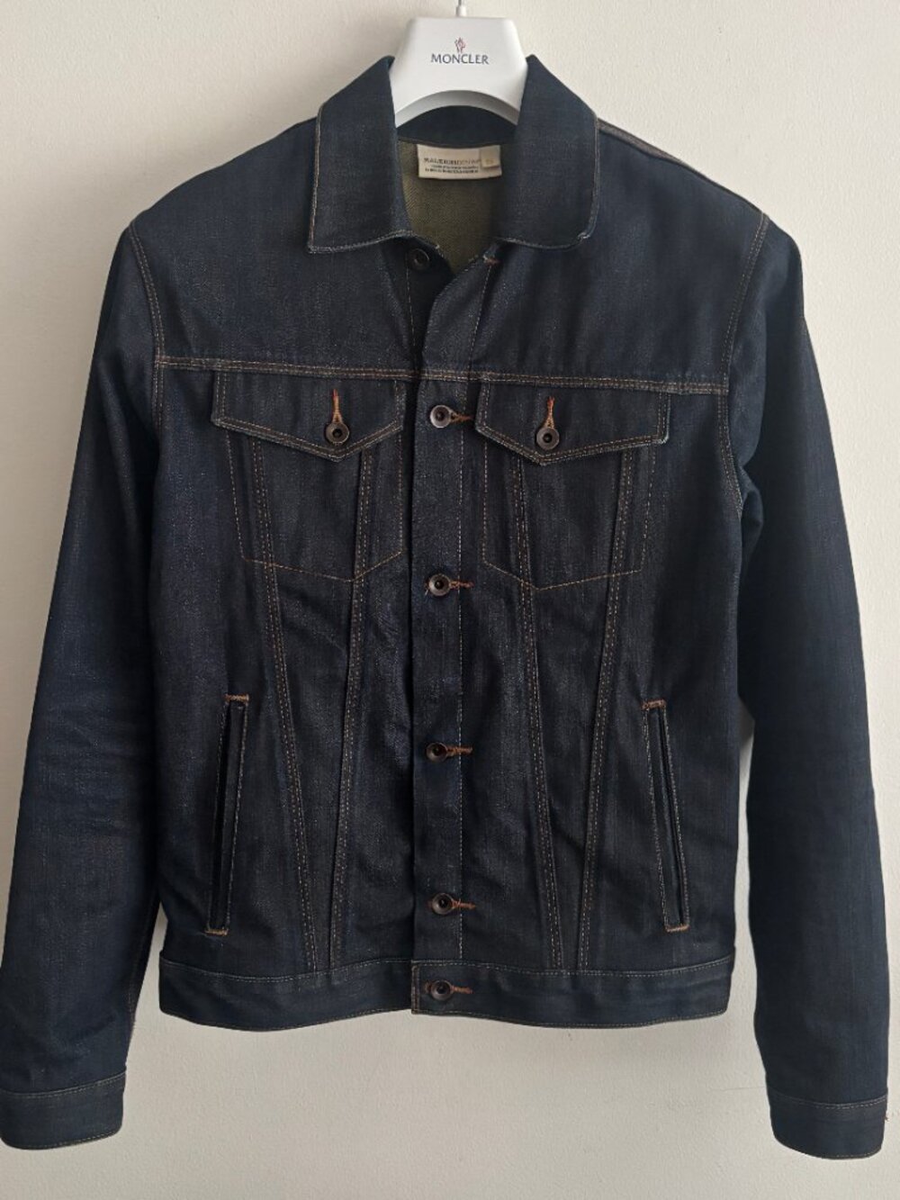 $800 Raleigh USA Cone Mills White Oak Blue/ Indigo Raw Denim Jacket- Small